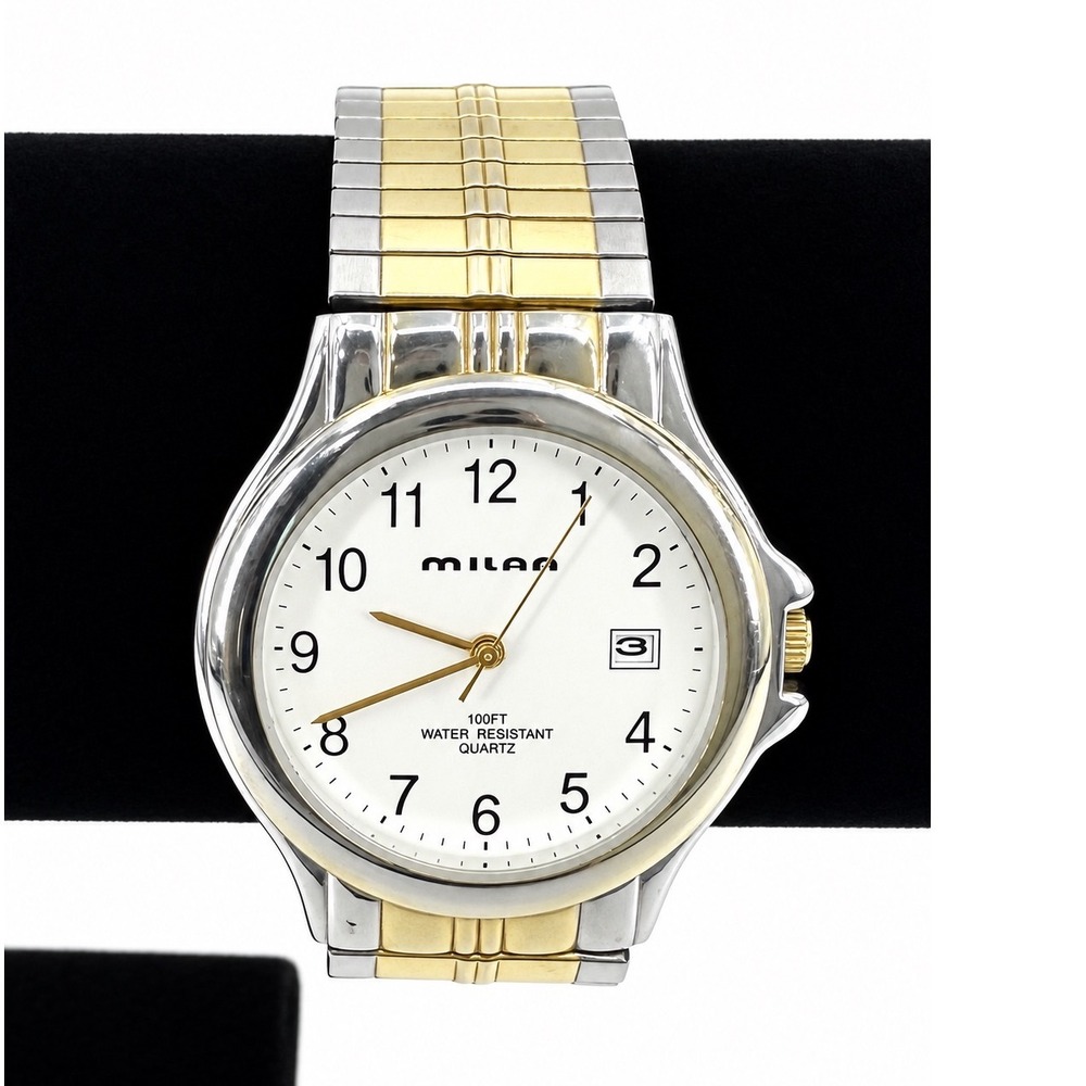 Vintage Milan Men's Watch Two Tone Stretch Band Date New Battery